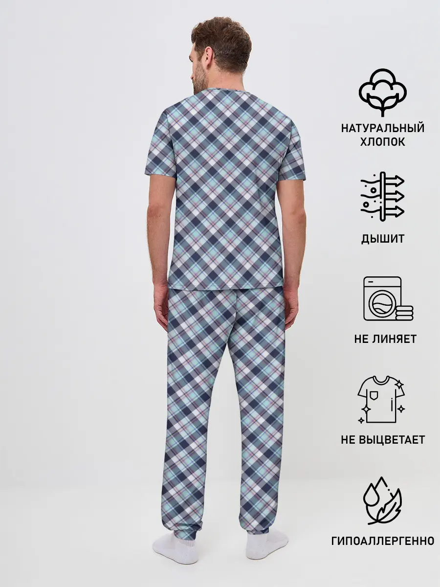 Мужская пижама с брюками / Текстура в клетку