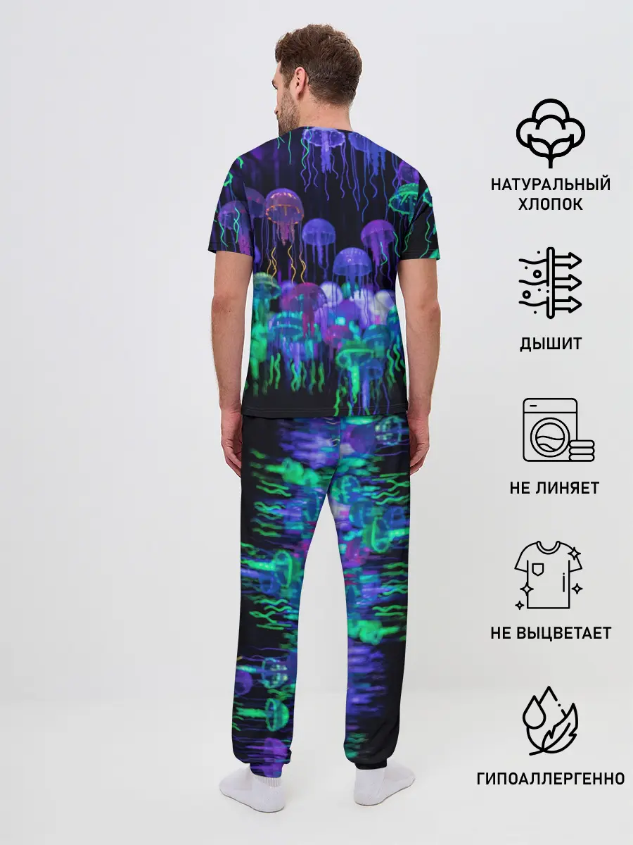 Мужская пижама с брюками / Неоновые медузы