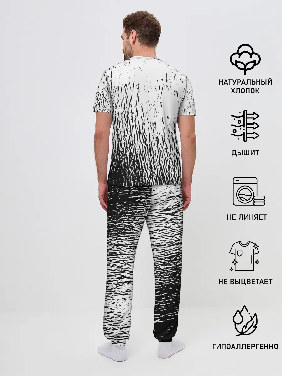 Мужская пижама с брюками / Черный клевер на едко белом фоне