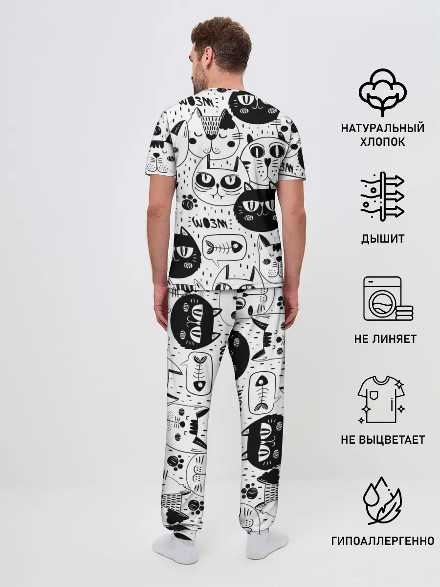 Мужская пижама с брюками / Кошки