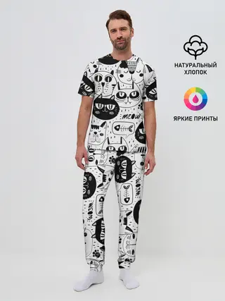 Мужская пижама с брюками / Кошки