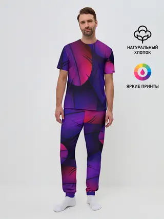 Мужская пижама с брюками / Фиолетовые Перья