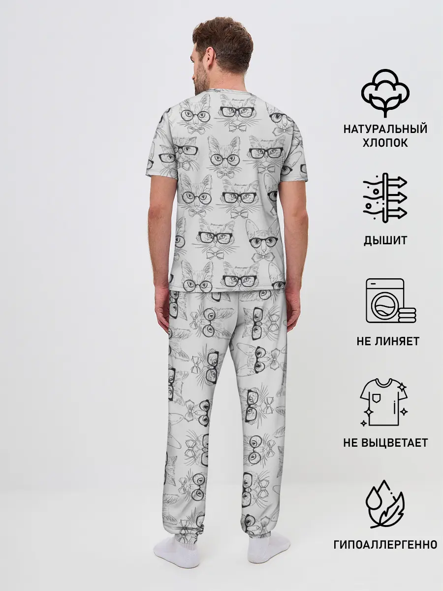 Мужская пижама с брюками / Кошки в очках