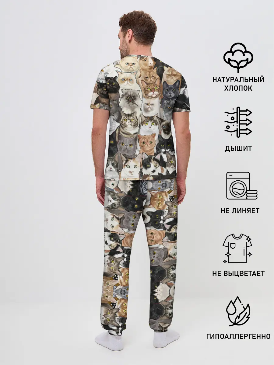 Мужская пижама с брюками / Котики смешные
