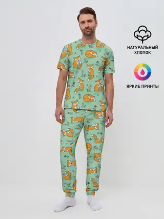 Мужская пижама с брюками / Лиса с Грибами