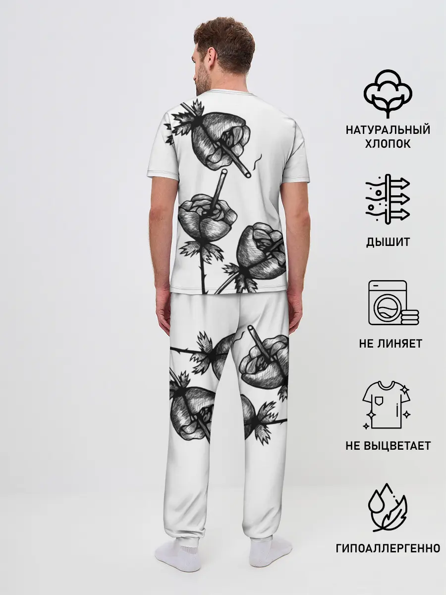 Мужская пижама с брюками / Дымящие розы