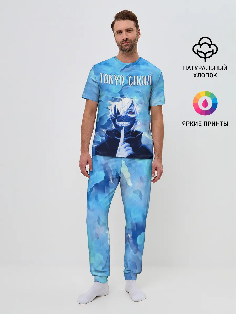 Мужская пижама с брюками / Kaneki Ken на синем фоне
