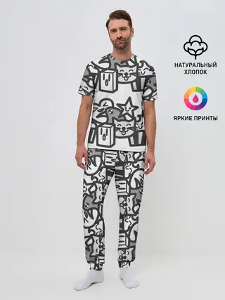 Мужская пижама с брюками / Чёрно-белые дудлы