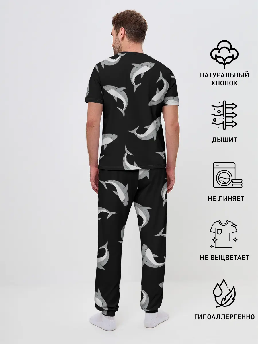 Мужская пижама с брюками / Акулы