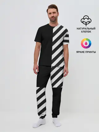Мужская пижама с брюками / Черно-Белые Полосы