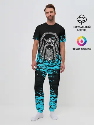 Мужская пижама с брюками / БОГ ОДИН | Узорное лицо