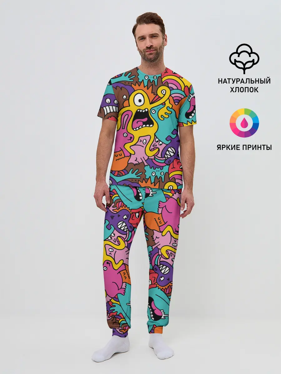 Мужская пижама с брюками / crazy abstraction