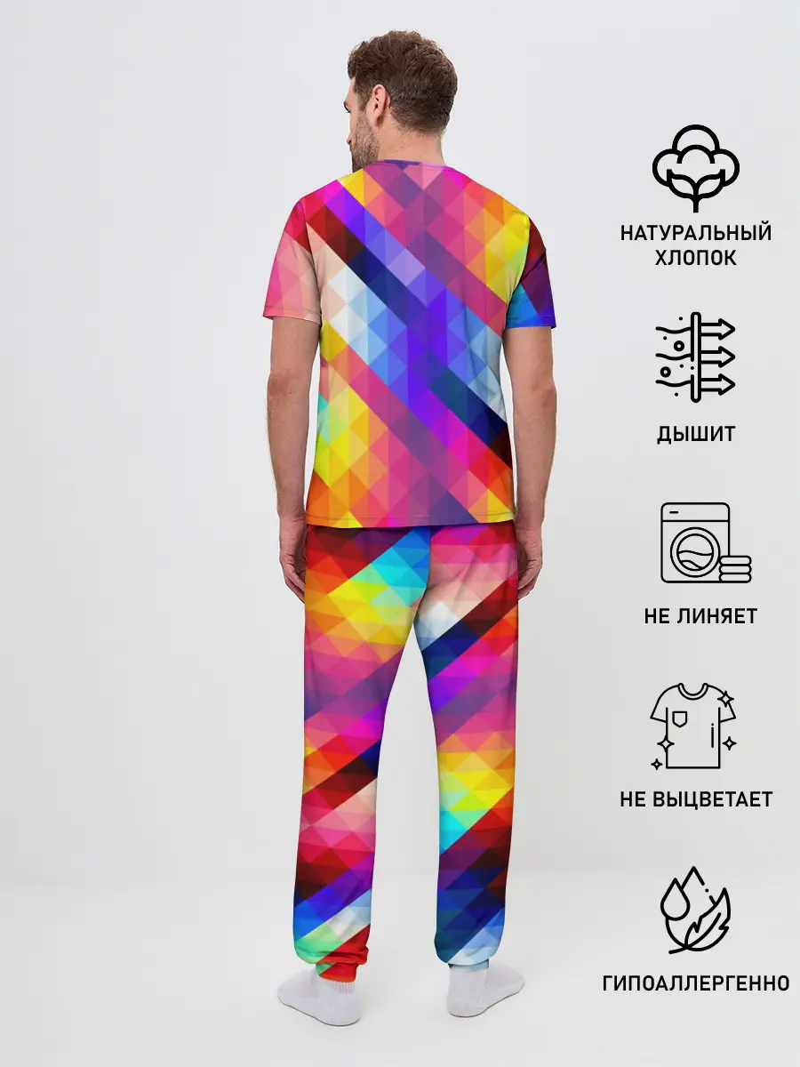 Мужская пижама с брюками / Пиксельная радуга