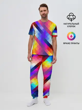 Мужская пижама с брюками / Пиксельная радуга