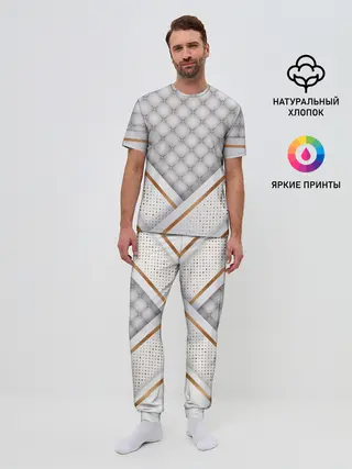 Мужская пижама с брюками / Luxury white & Gold