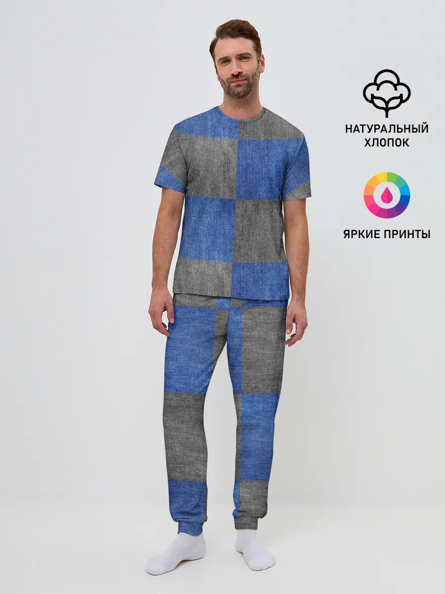 Мужская пижама с брюками / Denim Patchwork