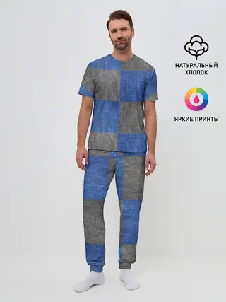 Мужская пижама с брюками / Denim Patchwork