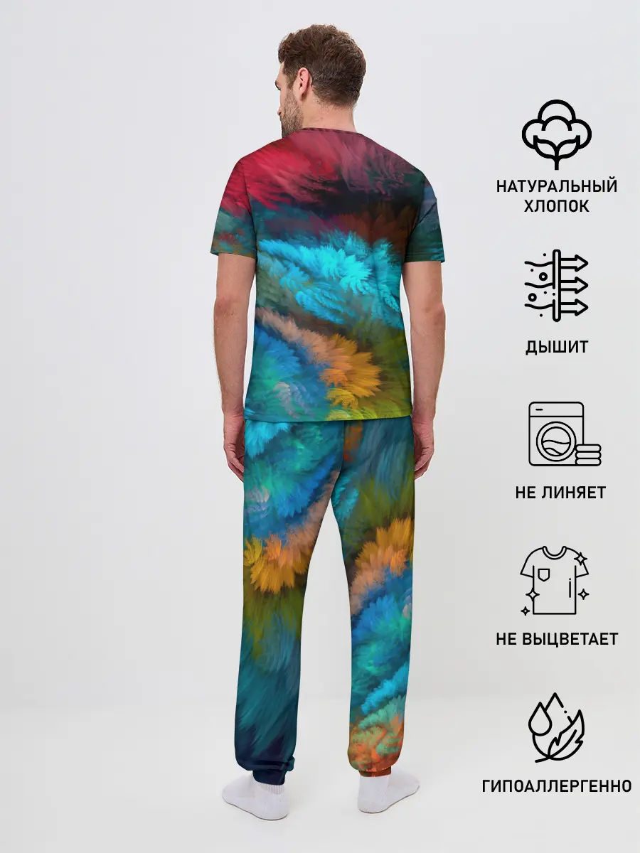 Мужская пижама с брюками / Цветной дестрой
