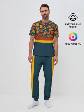 Мужская пижама с брюками / Африканская Символика