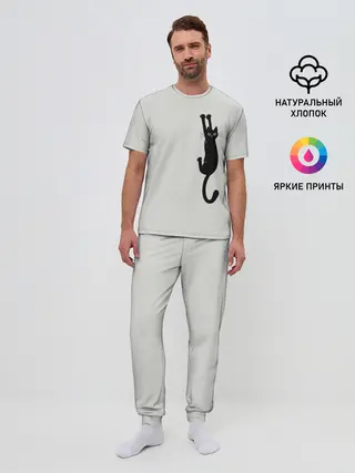 Мужская пижама с брюками / Испуганный кот