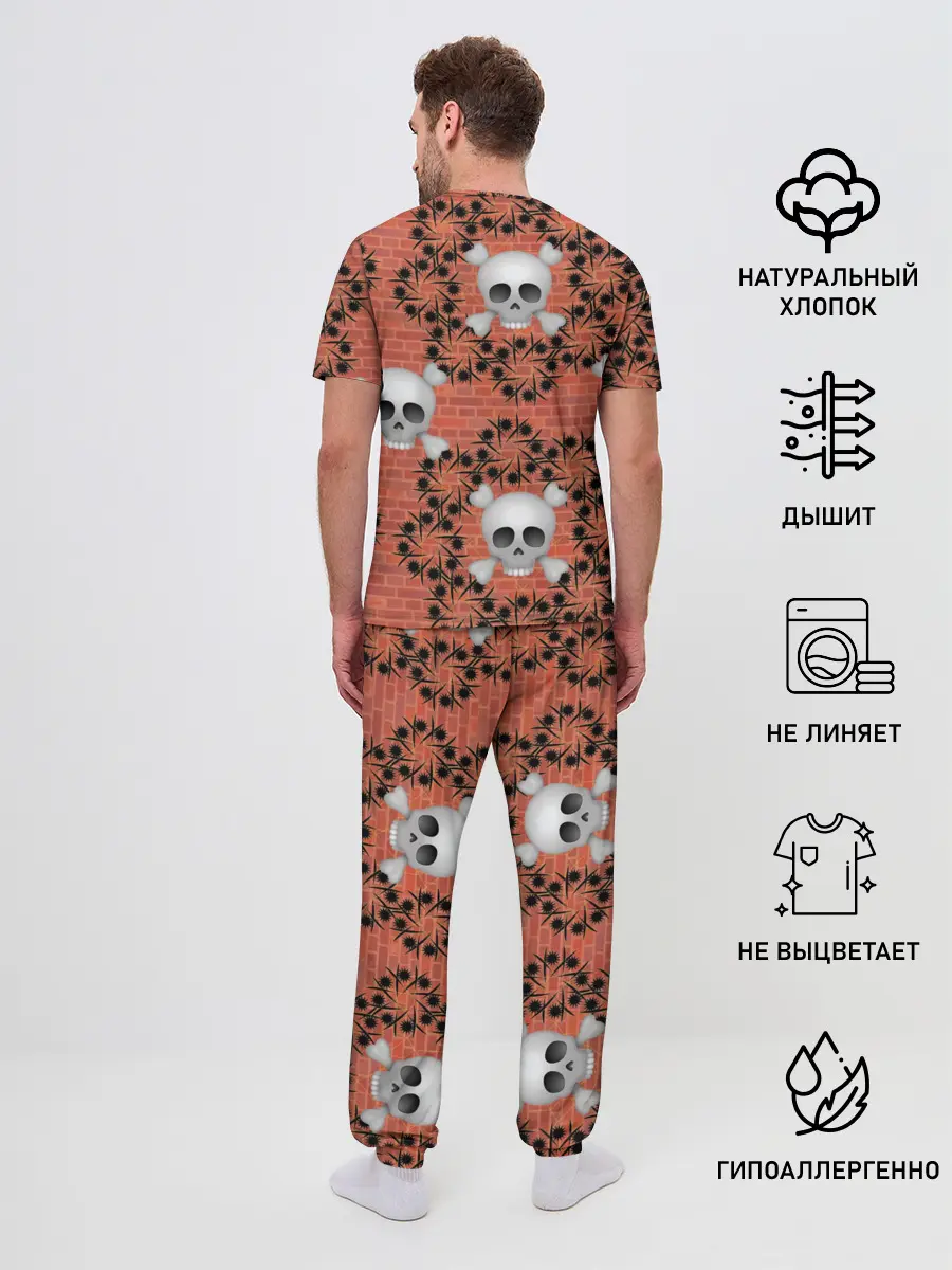 Мужская пижама с брюками / Кирпичные черепа