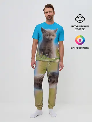 Мужская пижама с брюками / Смешной лисенок