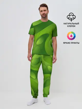 Мужская пижама с брюками / 3d Green abstract