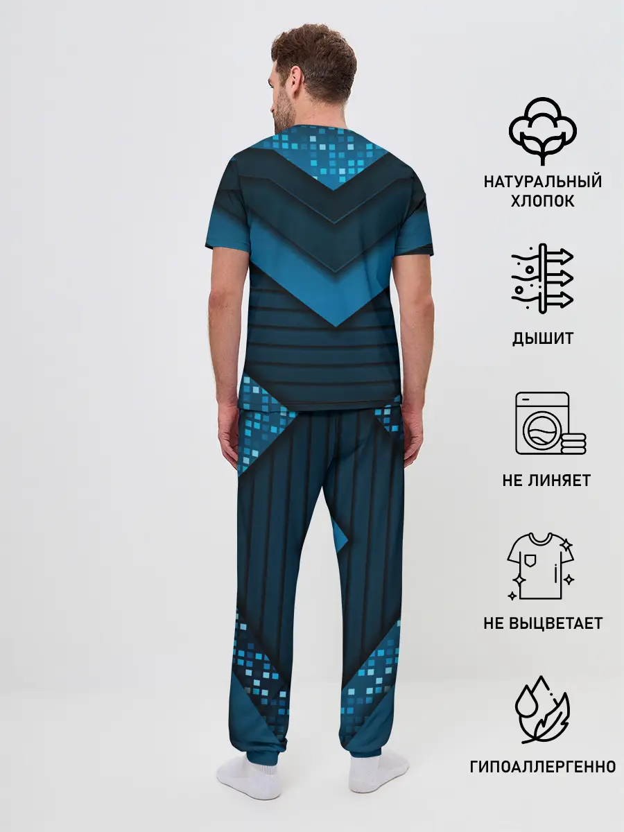 Мужская пижама с брюками / 3D luxury blue abstract