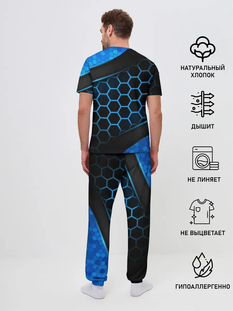 Мужская пижама с брюками / 3D luxury blue 3Д СОТЫ и плиты