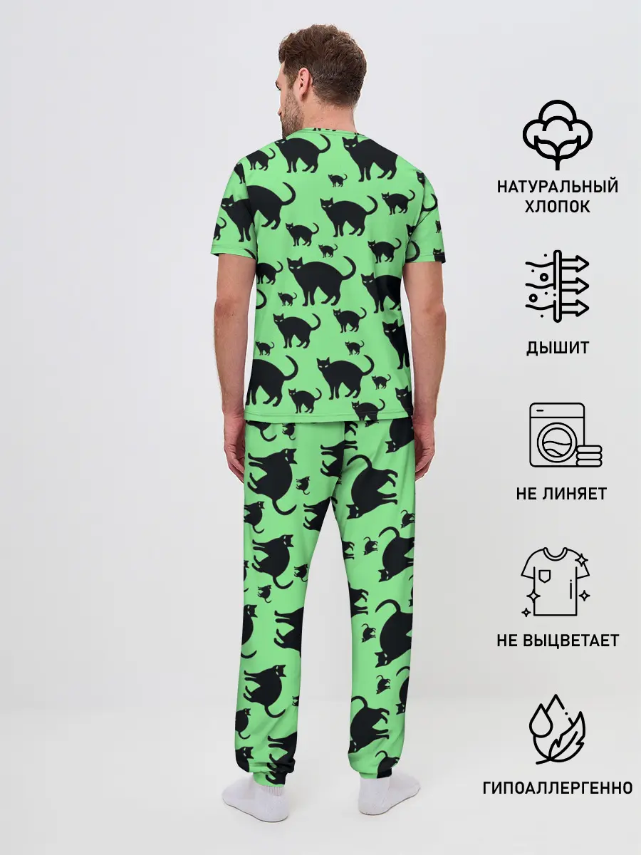 Мужская пижама с брюками / Кошачий фон