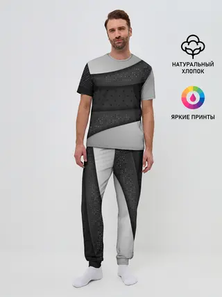 Мужская пижама с брюками / 3D luxury style silver black