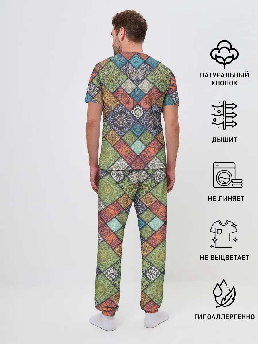 Мужская пижама с брюками / ЛОСКУТНАЯ ВЫШИВКА