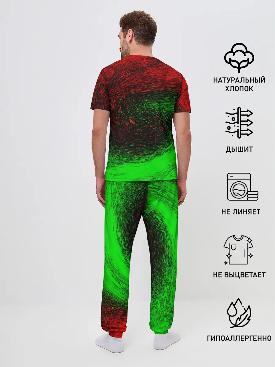 Мужская пижама с брюками / КРАСНАЯ И ЗЕЛЕНАЯ КРАСКА
