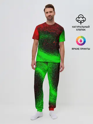 Мужская пижама с брюками / КРАСНАЯ И ЗЕЛЕНАЯ КРАСКА