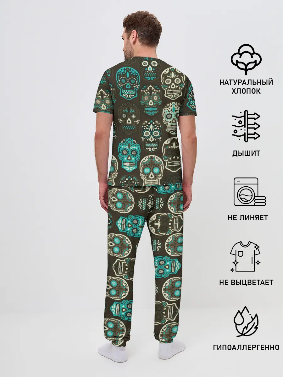 Мужская пижама с брюками / Черепа с узорами