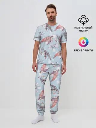 Мужская пижама с брюками / подводный мир черепахи медузы