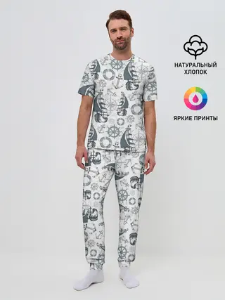 Мужская пижама с брюками / Морской узор Nautical Pattern