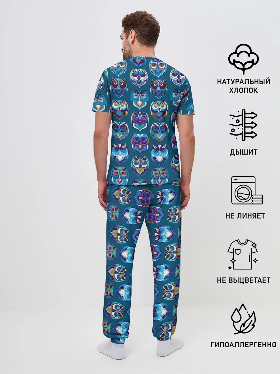 Мужская пижама с брюками / Совы