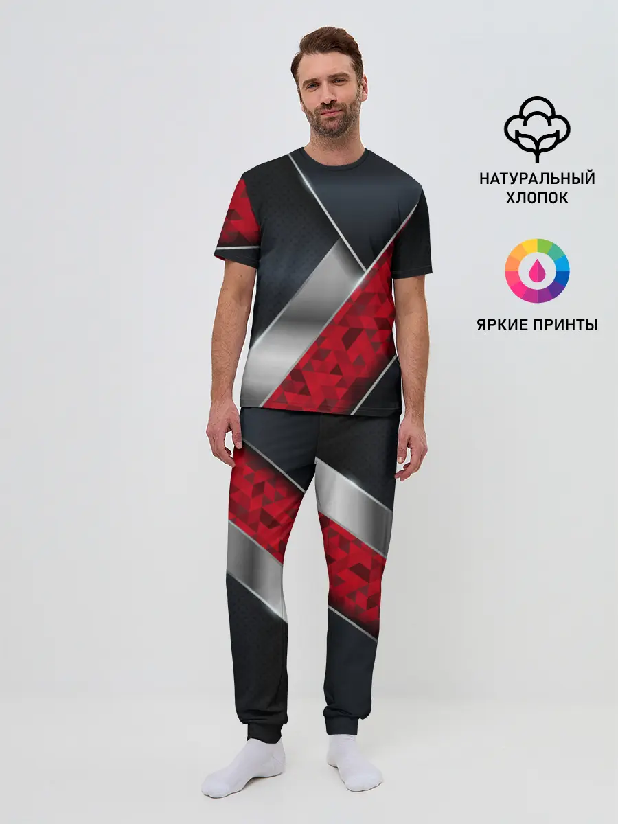 Мужская пижама с брюками / 3D BLACK AND RED METAL