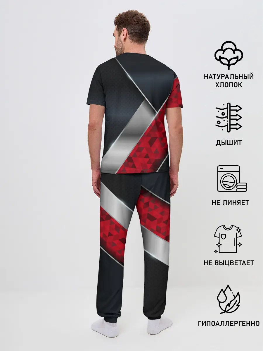 Мужская пижама с брюками / 3D BLACK AND RED METAL