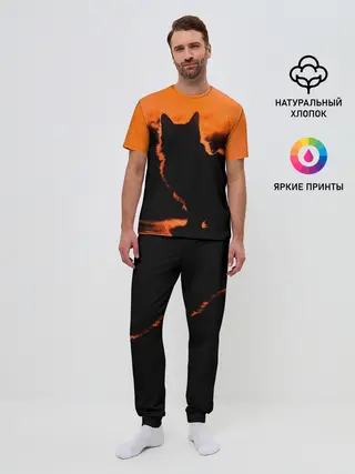 Мужская пижама с брюками / Котенок на фоне заката