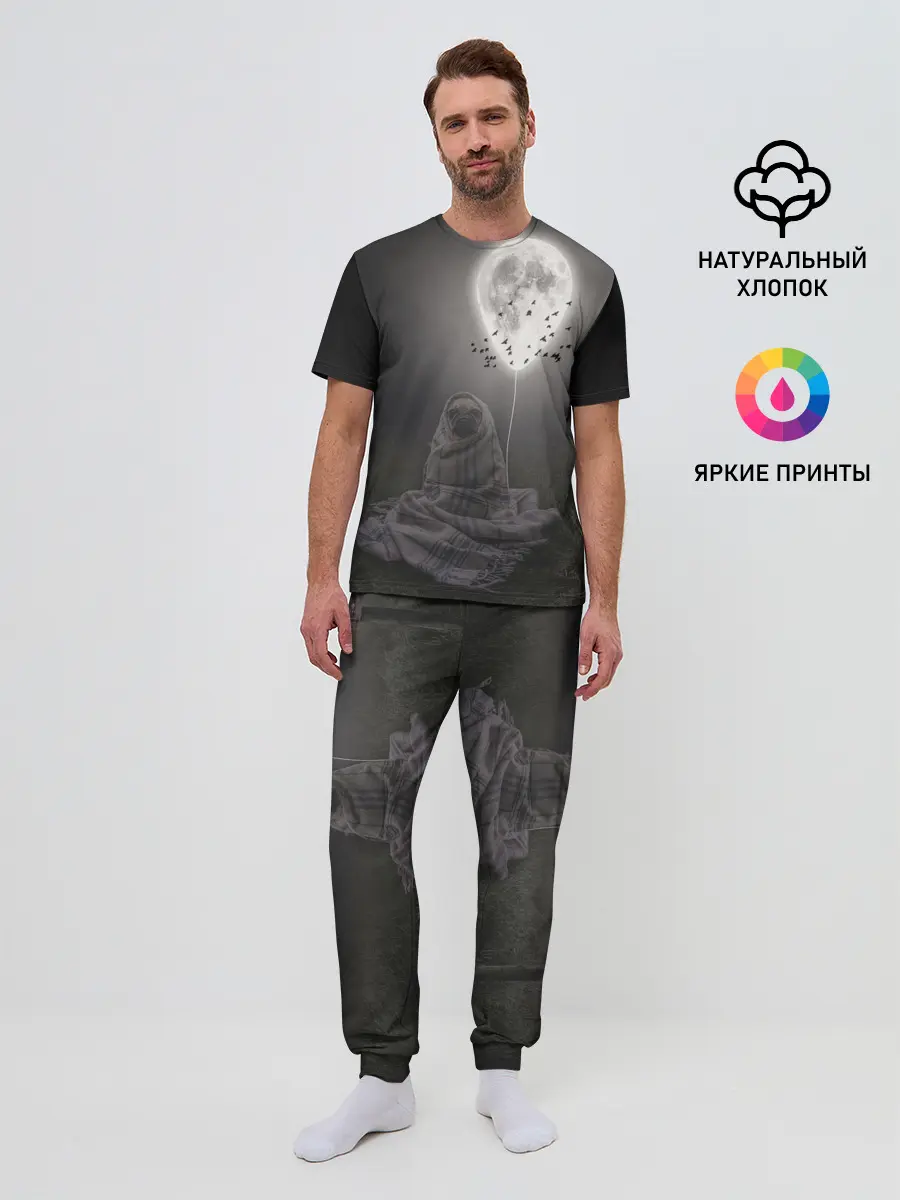 Мужская пижама с брюками / Мопс и луна