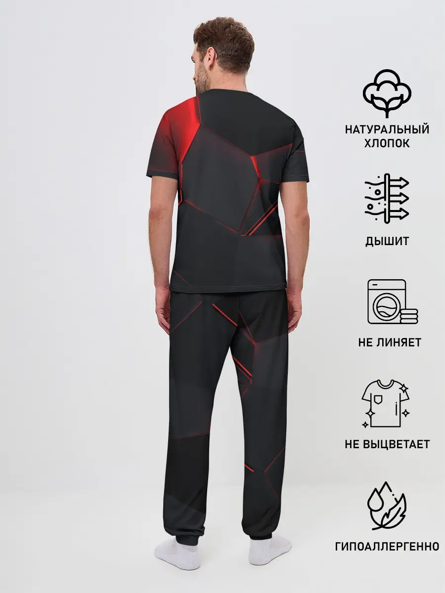 Мужская пижама с брюками / Красные плиты 3D