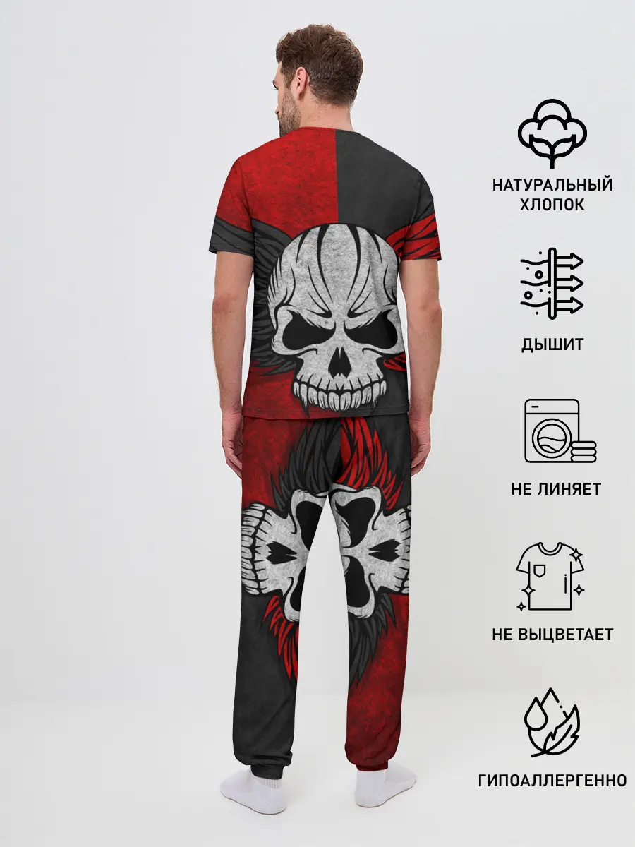 Мужская пижама с брюками / Крылатый череп 3D