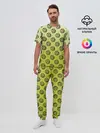 Мужская пижама с брюками / узор спиральки на желтом фоне