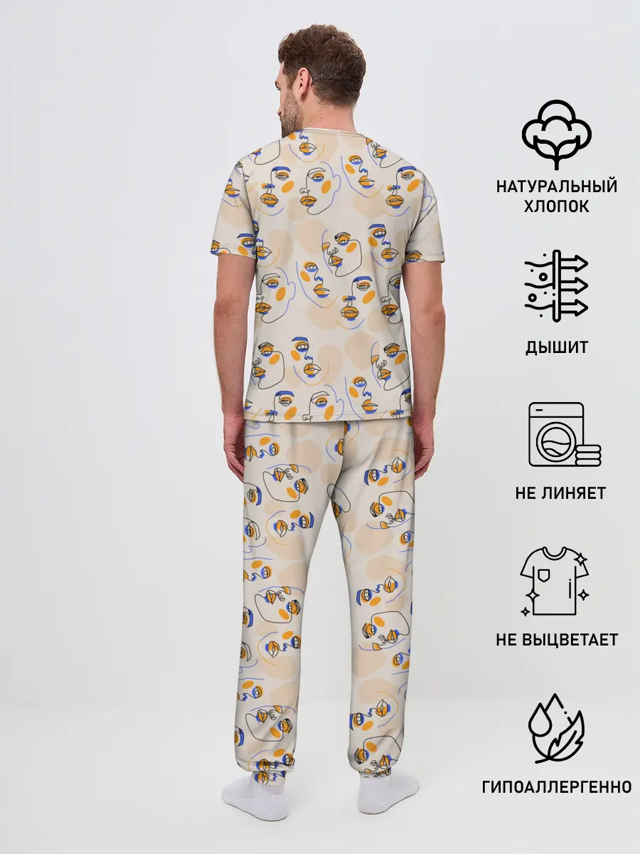 Мужская пижама с брюками / Лица в графике