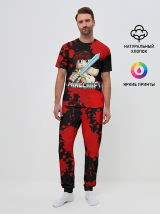 Мужская пижама с брюками / Стив с мечом Minecraft