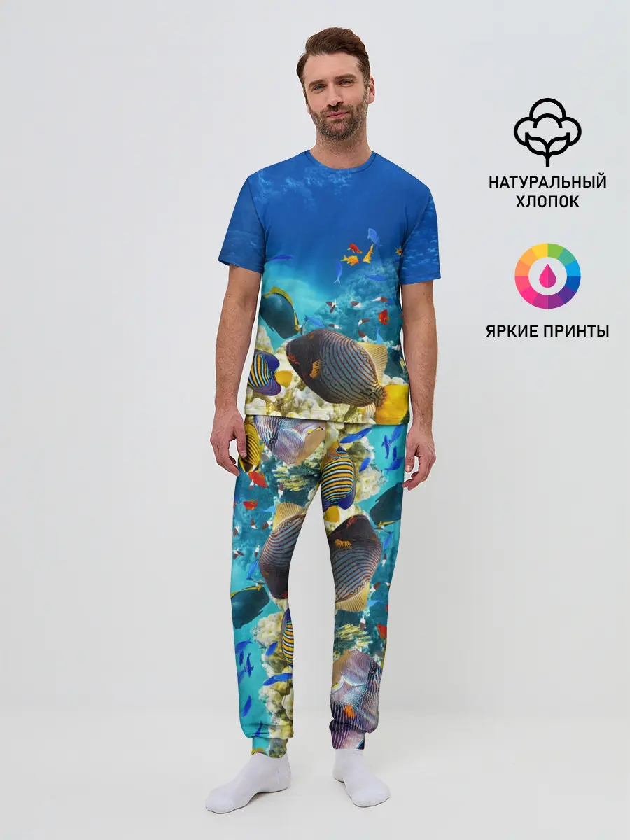 Мужская пижама с брюками / Морской мир