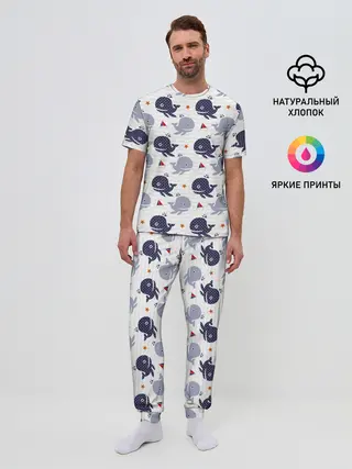 Мужская пижама с брюками / Киты и яхты
