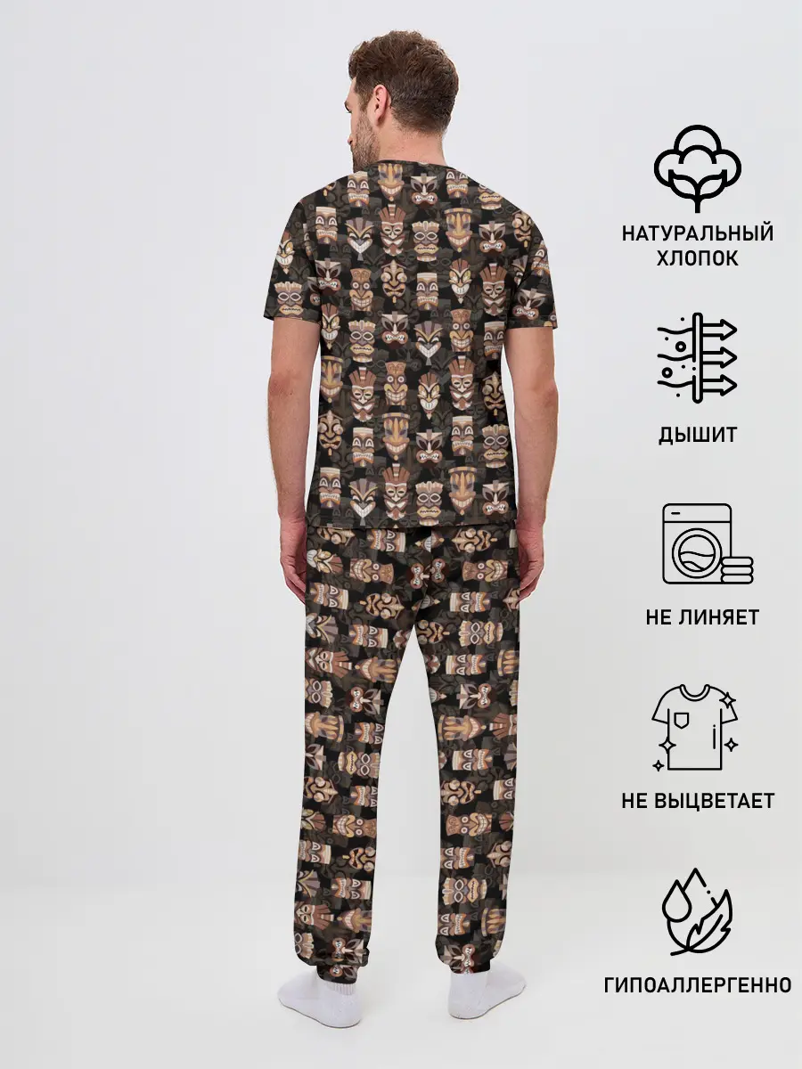 Мужская пижама с брюками / МАСКИ ТИКИ ГАВАЙИ ПАТТЕРН